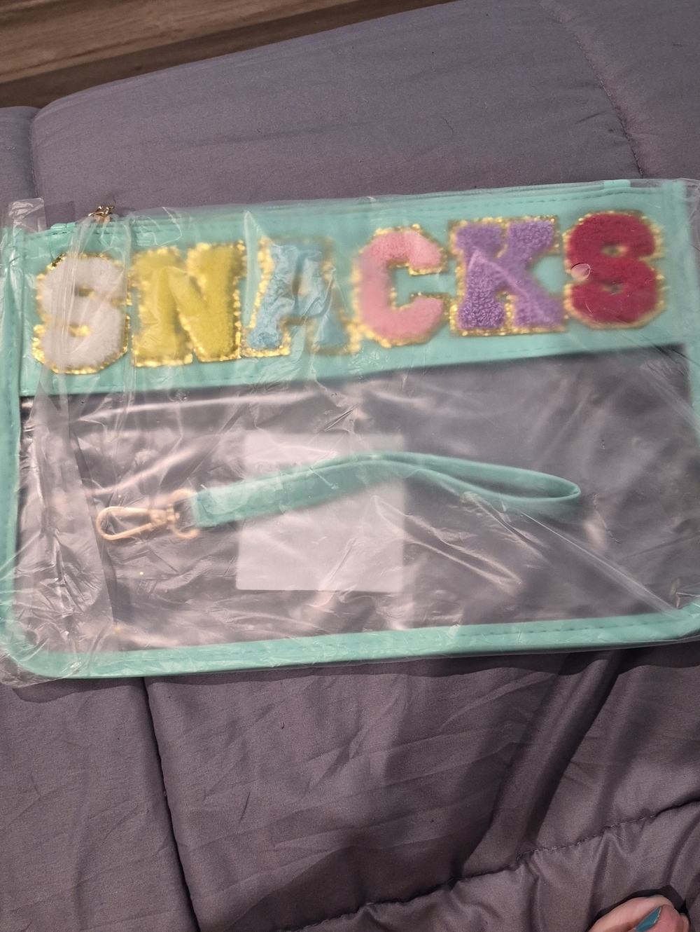 Kids Clear Wristlet Pouch with Mint Trim and Colorful Letter Accents